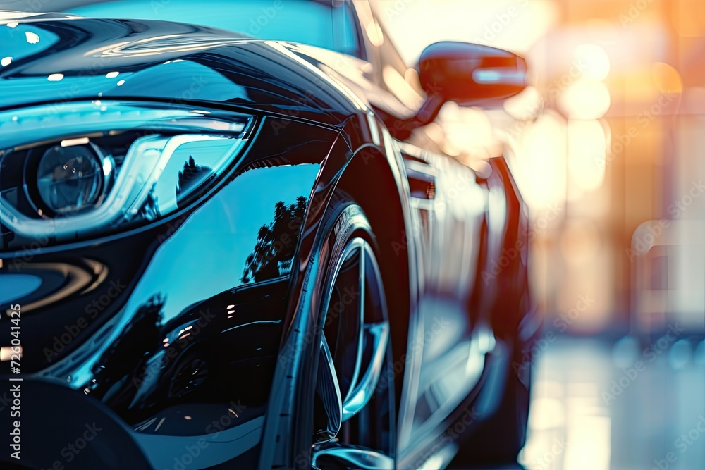Expensive sports auto concept featured in luxury car close up banner background Expensive sports auto concept featured in luxury car close up banner background