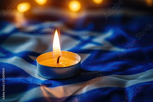 Holocaust remembrance day candles Israeli flag Middle East conflict photo