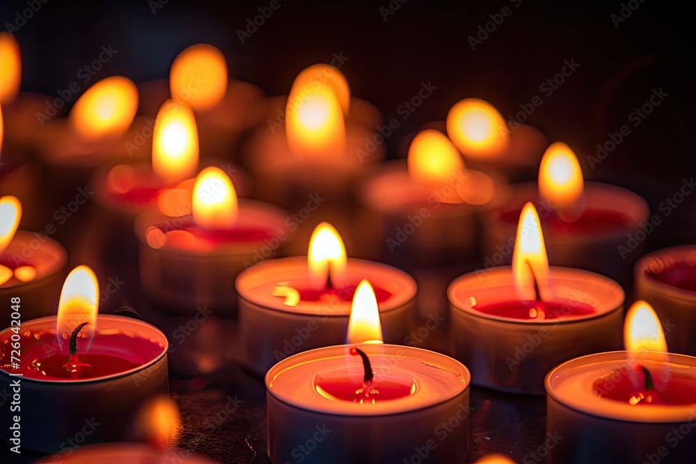 Lighting memorial candles against a dark backdrop
