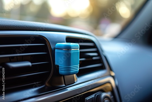 Blue car air freshener from Kmart on an AC in a car