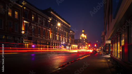 Kingston, Ontario street on a damp winter night.