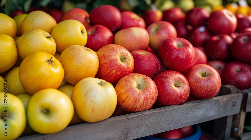 vibrant farmers' market stall with fresh apples vibrant farmers' market stall with fresh apples