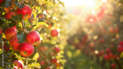 sunlit apple orchard during harvest