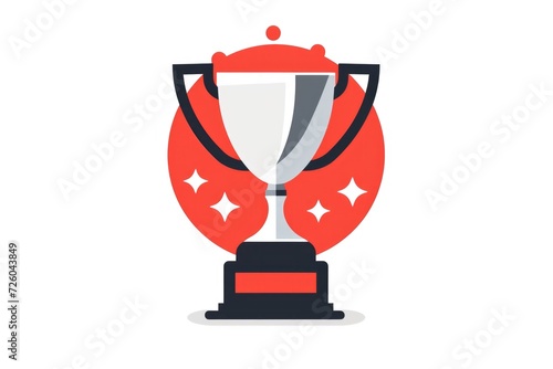 Trophy icon in red circle on white background, concept of achievement and success.