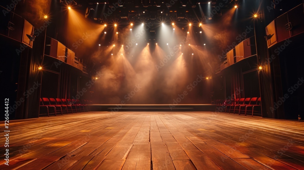 Empty big stage with spotlights. Generative AI. - obrazy, fototapety, plakaty 