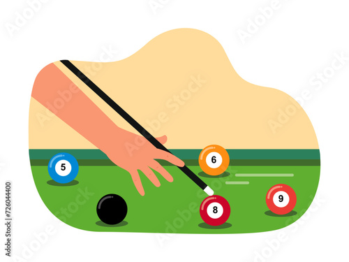 Teenagers play billiards. Games vector illustrations.