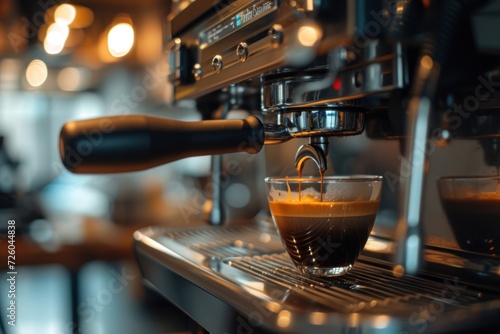 The barista's coffee brewing scene, the espresso machine. Generative AI.