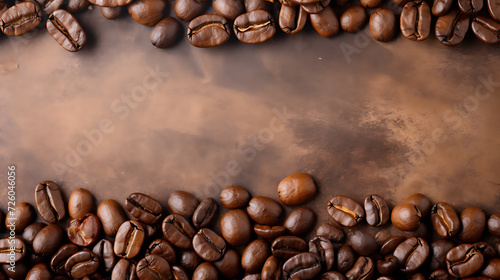 fresh coffee beans scattered around and copy space for text © maxdesign202