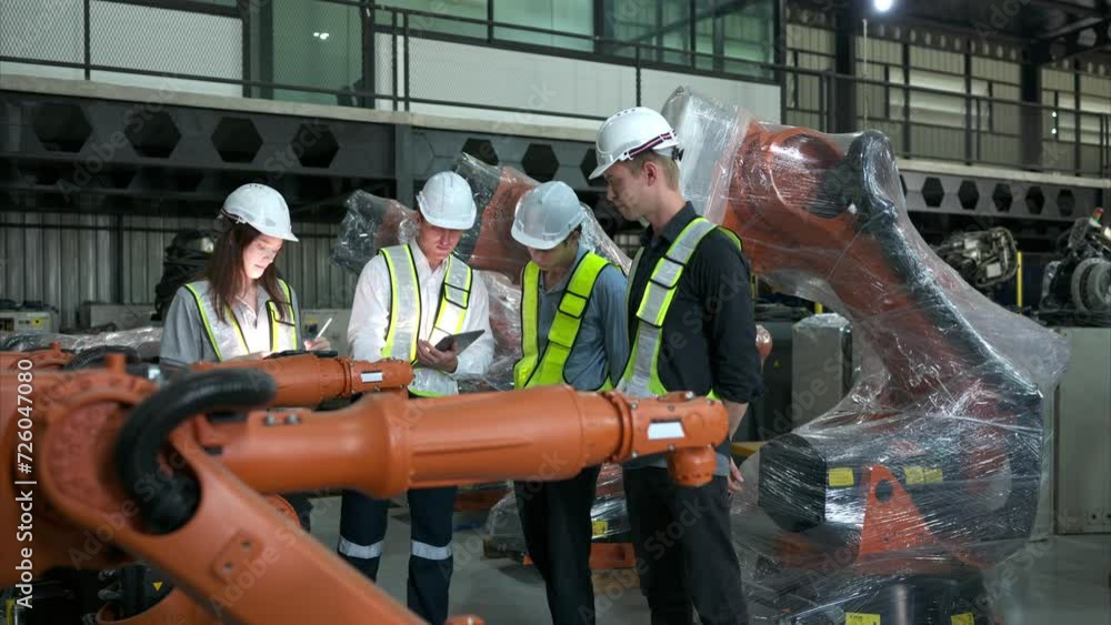 Vidéo Stock Group of engineers and technicians working together in a ...