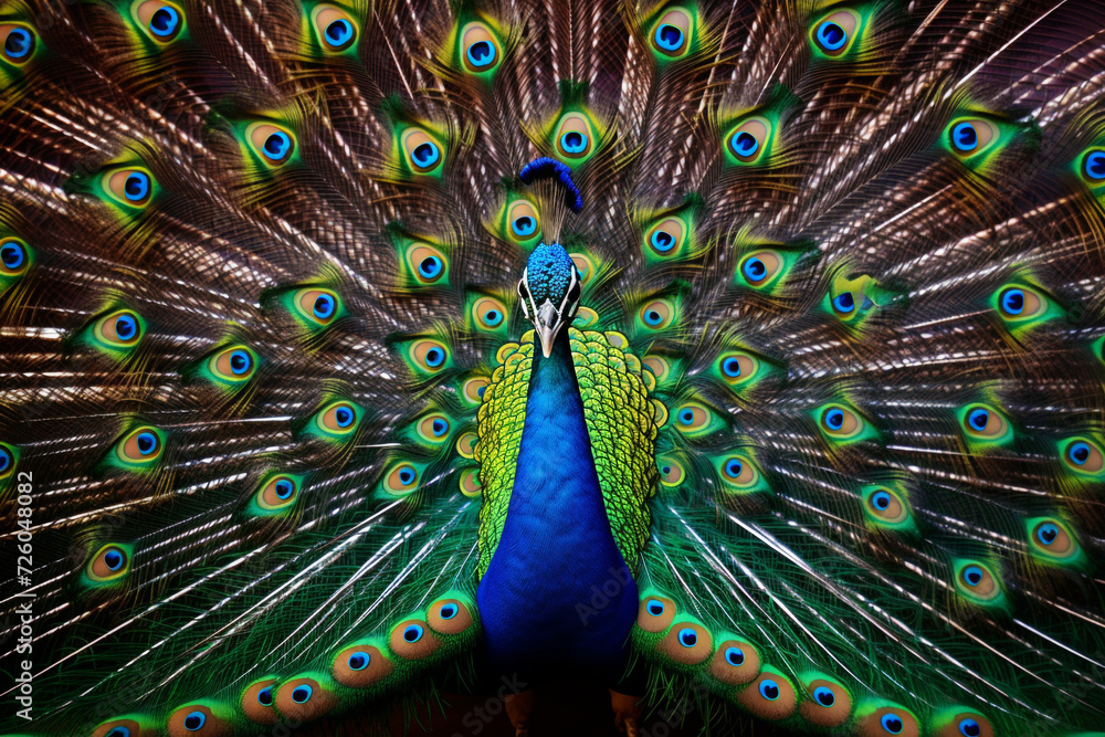 Fototapeta premium peacock with feathers out of focus