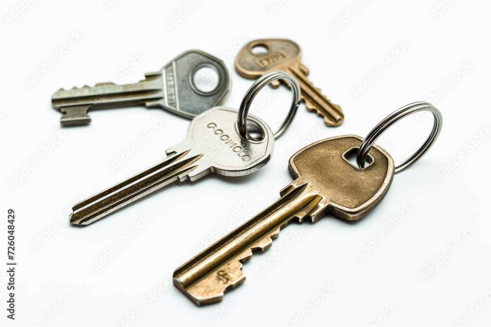 collection of different house keys isolated on white background collection of different house keys isolated on white background