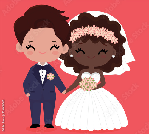 CUTE WEDDING COUPLE VECTOR BACKGROUND ILLUSTRATION