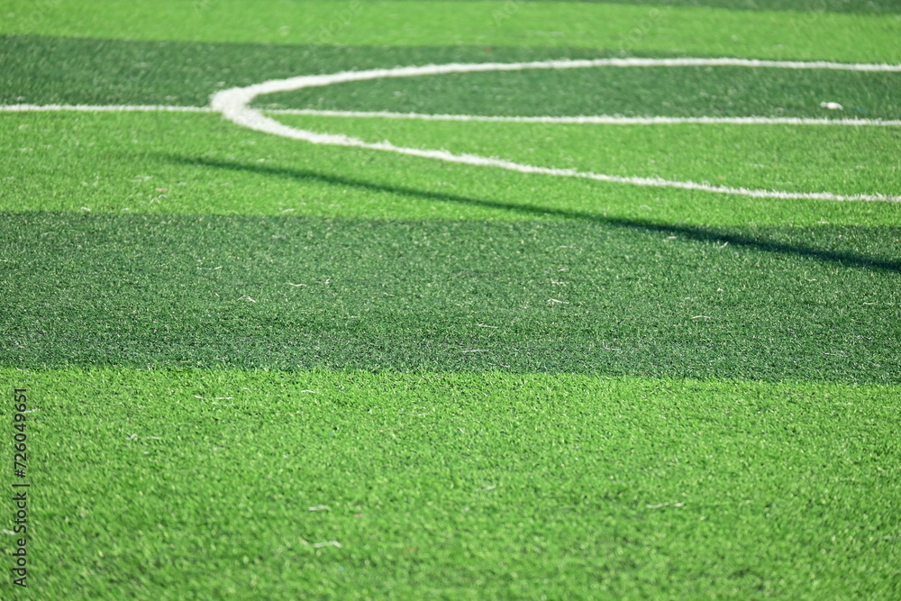 Obraz premium artificial green grass soccer field with white line