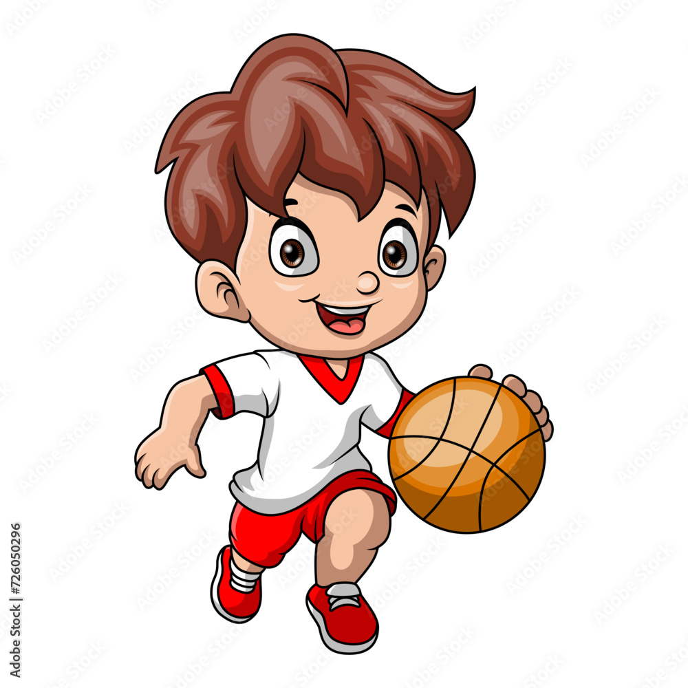 Cute little boy cartoon playing basketball Cute little boy cartoon playing basketball