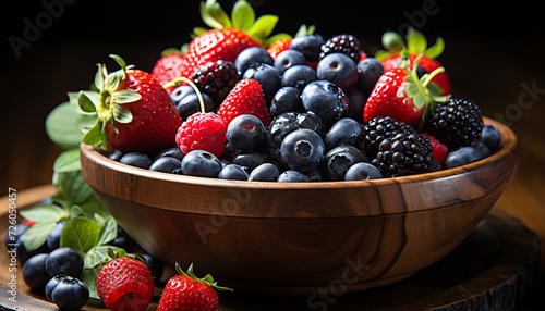 Freshness of summer berries on a rustic wooden table generated by AI