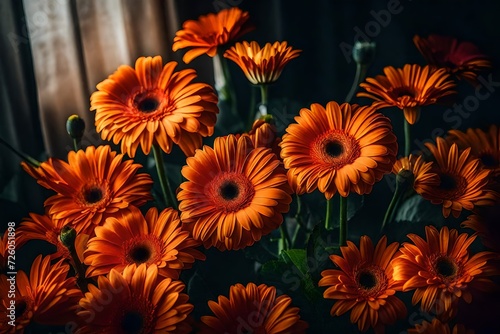 modern large flower arrangement, orange gerbera, 4k, photo, iphone15, morning ligh photo
