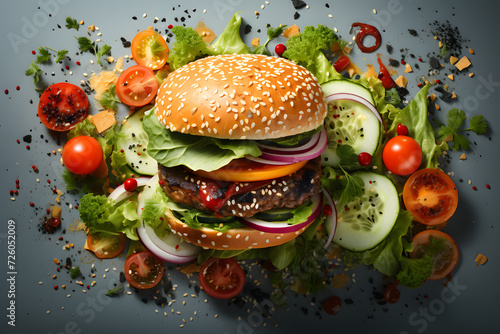 Wallpaper Mural big cheeseburger with a lot of food ingredients. fast food. Breakfast lunch and dinner Torontodigital.ca