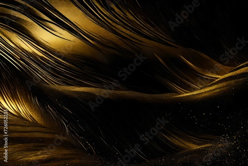 black gold wave , empty space grainy noise grungy texture color gradient rough abstract background , shine bright light and glow template 