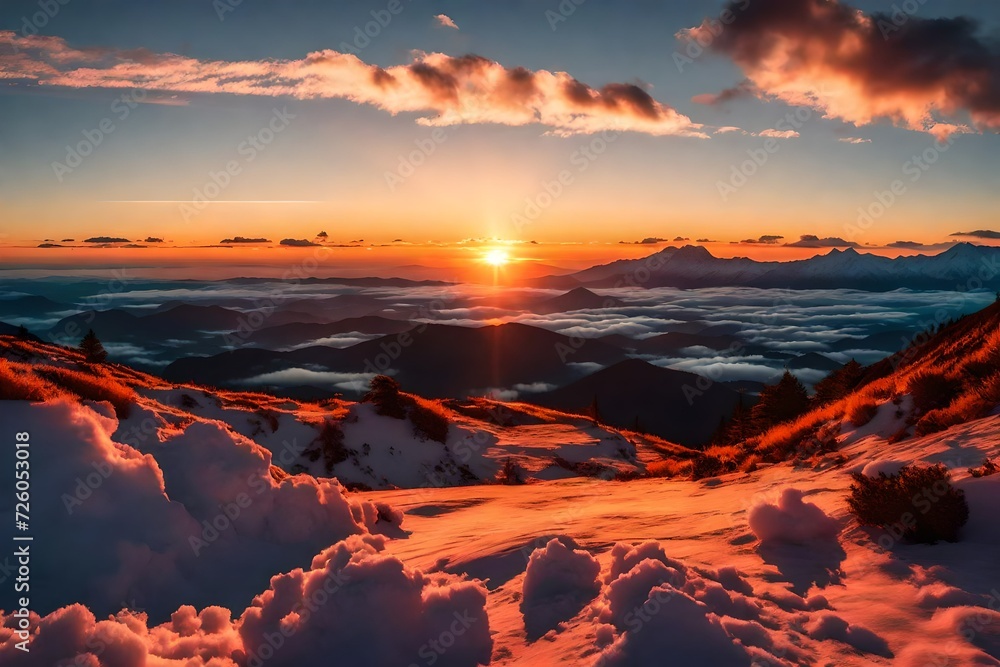 4K sunrise timelapse close up over horizon mountain clouds