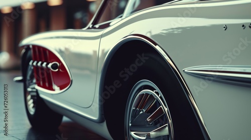 Closeup footage of a retro cars clic side vents highlights not only the elegant aesthetic but also their function in creating a smoother airflow around the vehicle. © Justlight