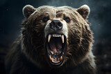 portrait of a menacing brown bear with an open mouth. wildlife and animals