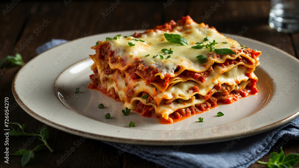 zucchini lasagna in intricate detail, highlighting the layers of thinly sliced zucchini, rich tomato sauce, creamy béchamel, and melted cheese in traditional plate presentation zucchini lasagna in intricate detail, highlighting the layers of thinly sliced zucchini, rich tomato sauce, creamy béchamel, and melted cheese in traditional plate presentation