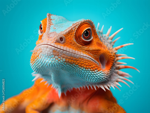 portrait of a tropical chameleon iguana lizard. wild nature and animals