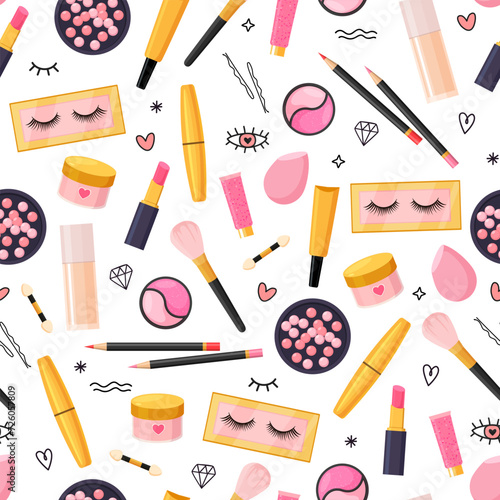 Seamless pattern with make up elements	
