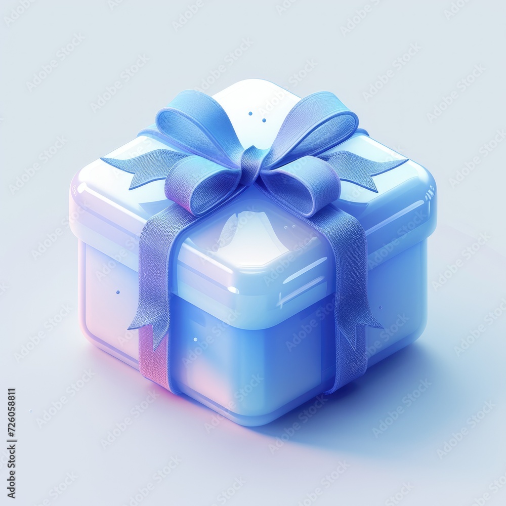 3D Blue Gift Box, Transparent Glass Wrapping with Ribbons on White Background. Bright Color, Studio Lighting, Holiday Surprise Box, Birthday, Cyberpunk Lighting, Glowing Blue Giftbox, 3D Render 3D Blue Gift Box, Transparent Glass Wrapping with Ribbons on White Background. Bright Color, Studio Lighting, Holiday Surprise Box, Birthday, Cyberpunk Lighting, Glowing Blue Giftbox, 3D Render