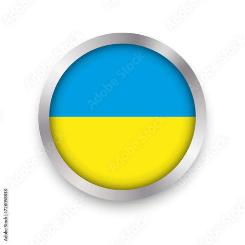 Ukraine button. Flag of Ukraine, button with metal frame. Vector illustration. EPS 10.