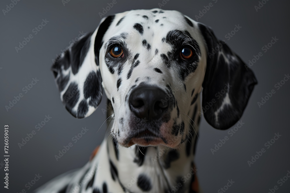 Portrait of a Dalmatian dog against a dark background. nature and pets