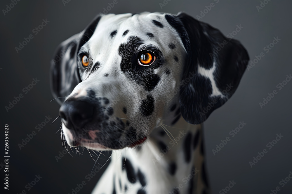 Portrait of a Dalmatian dog against a dark background. nature and pets Portrait of a Dalmatian dog against a dark background. nature and pets