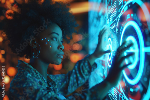 black woman touching Digital technology global internet connection application photo