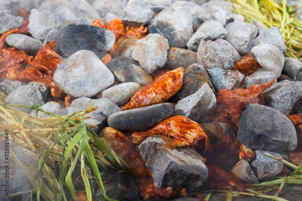 Photograph of preparation of the traditional Pachamanca in Peru. Typical dish from the Andes of Peru. Photograph of preparation of the traditional Pachamanca in Peru. Typical dish from the Andes of Peru.