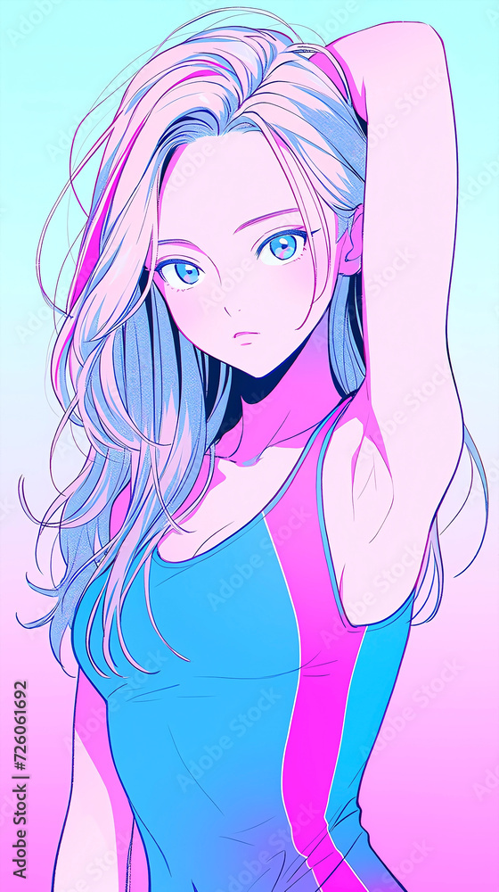 Hand drawn cartoon animation illustration of cute and beautiful girl wearing swimsuit in summer
Hand drawn cartoon animation illustration of cute and beautiful girl wearing swimsuit in summer