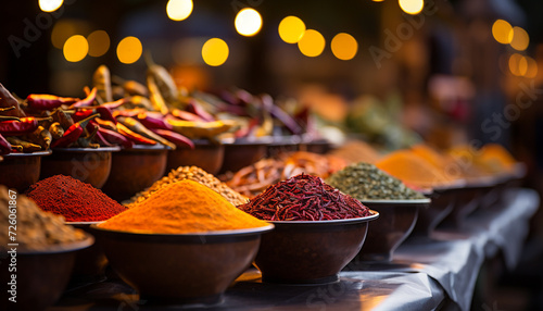 Fototapeta Naklejka Na Ścianę i Meble -  Variety of vibrant spices in a large bowl, selling fast generated by AI