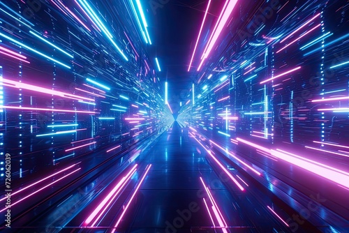 Glowing colorful of neon light or laser moving high speed data network technology