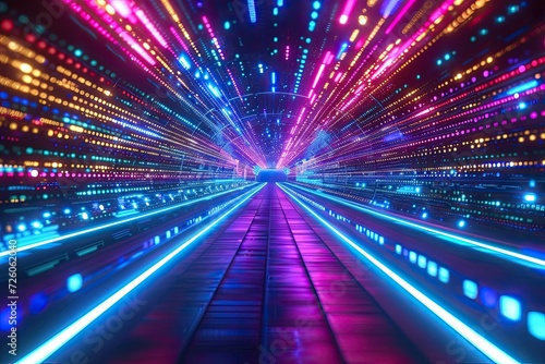 Glowing colorful of neon light or laser moving high speed data network technology