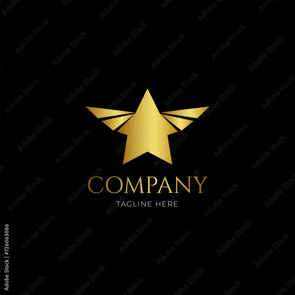 Golden Star with wings logo vector icon illustration. isolated on black bacgkround Golden Star with wings logo vector icon illustration. isolated on black bacgkround