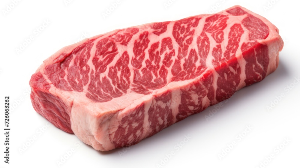 Fresh red marble beef slices raw, High quality angus ribeye close up view.