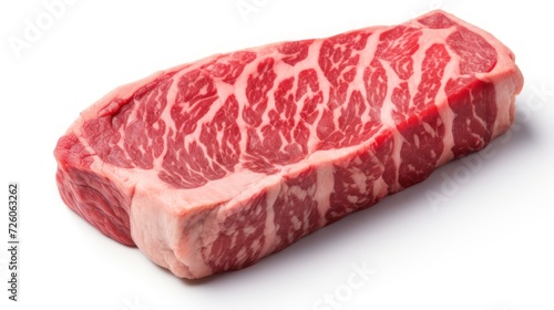Fresh red marble beef slices raw, High quality angus ribeye close up view. photo