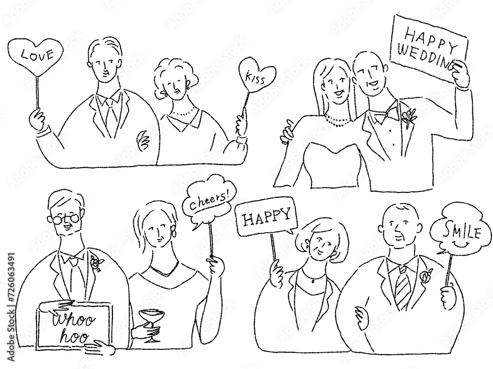 フォトプロップス、シニア、ウエディング詰め合わせ、線画