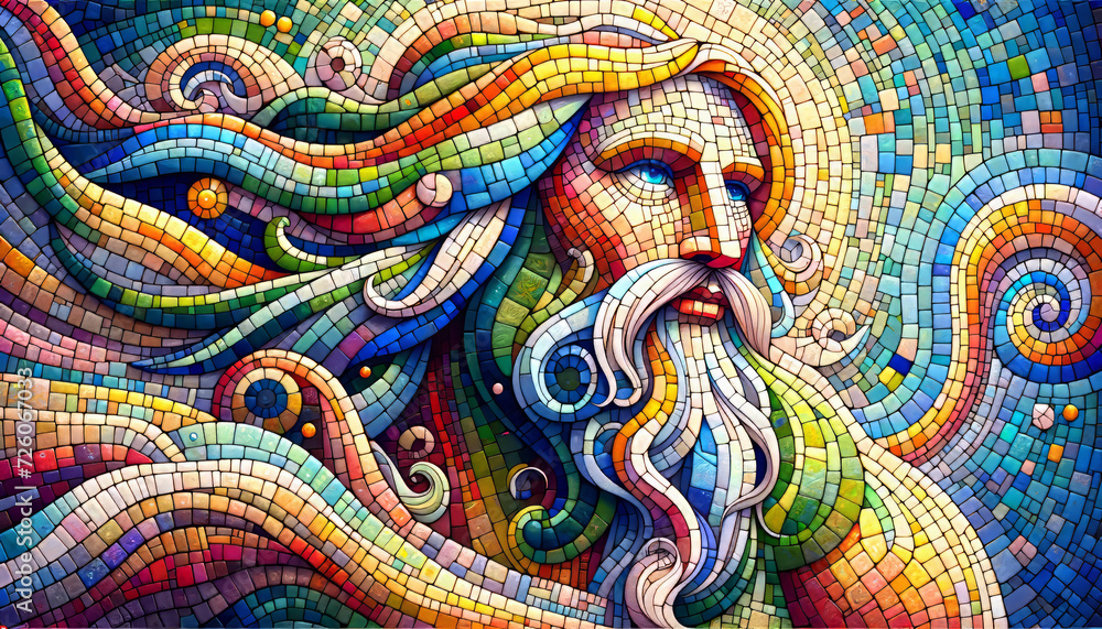 A whimsical, animated-style illustration of Demeter in a colorful mosaic style.