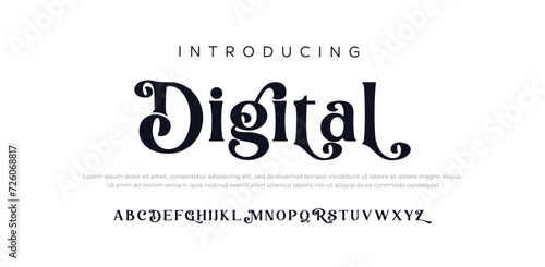 Digital Elegant Font Uppercase Lowercase and Number. Classic Lettering Minimal Fashion Designs. Typography modern serif fonts regular decorative vintage concept. vector illustration