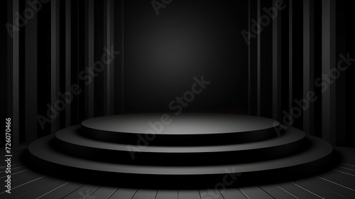 Geometric stage podium in 3D black. a shadowy background