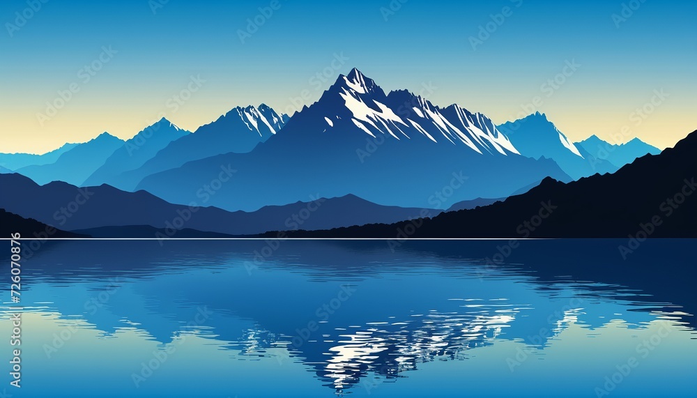 Blue Mountains with Lake Reflection Vector Illustration