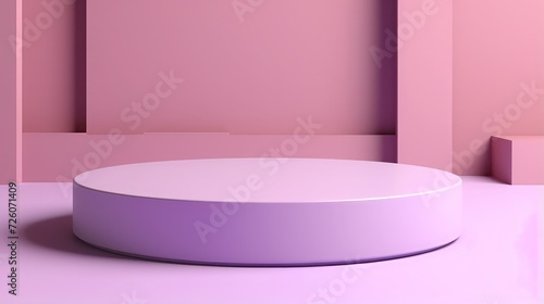 pedestal product display in 3D pastel pink Background of a purple polygon pattern with an empty cylinder circle