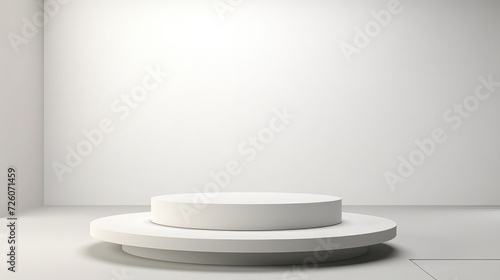Platform or pedestal with a white background and an empty white podium is used to exhibit products