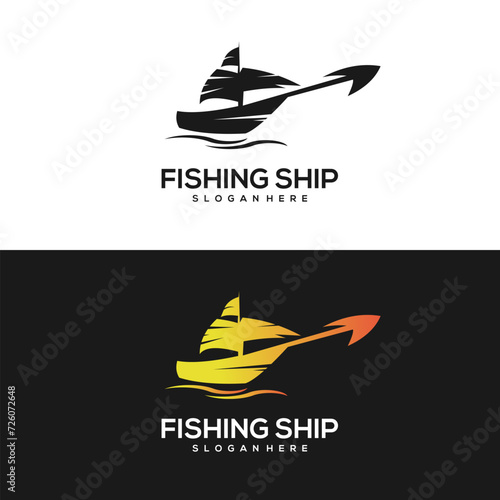 Fishing ship vintage logo gradient gold