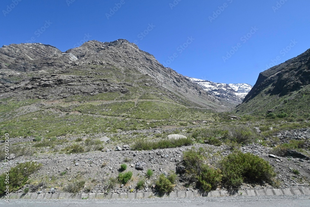 Andes mountain in summer with little snow
